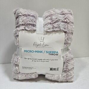 Royal Luxe Sherpa Throw 50x60 Purple Micro-Mink Reversible Plush Blanket
